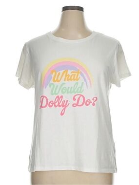 Draper James White Tee with Pastel Rainbow & Pink Script